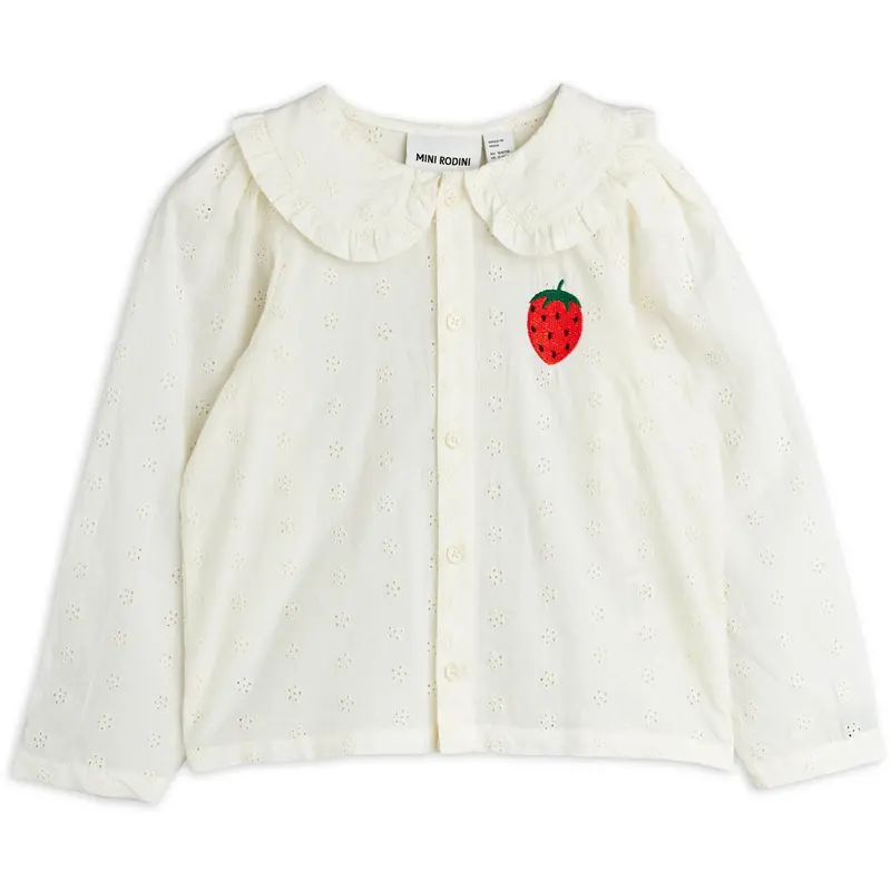 Mini Rodini White Strawberry Emb Schiffli Blouse 1