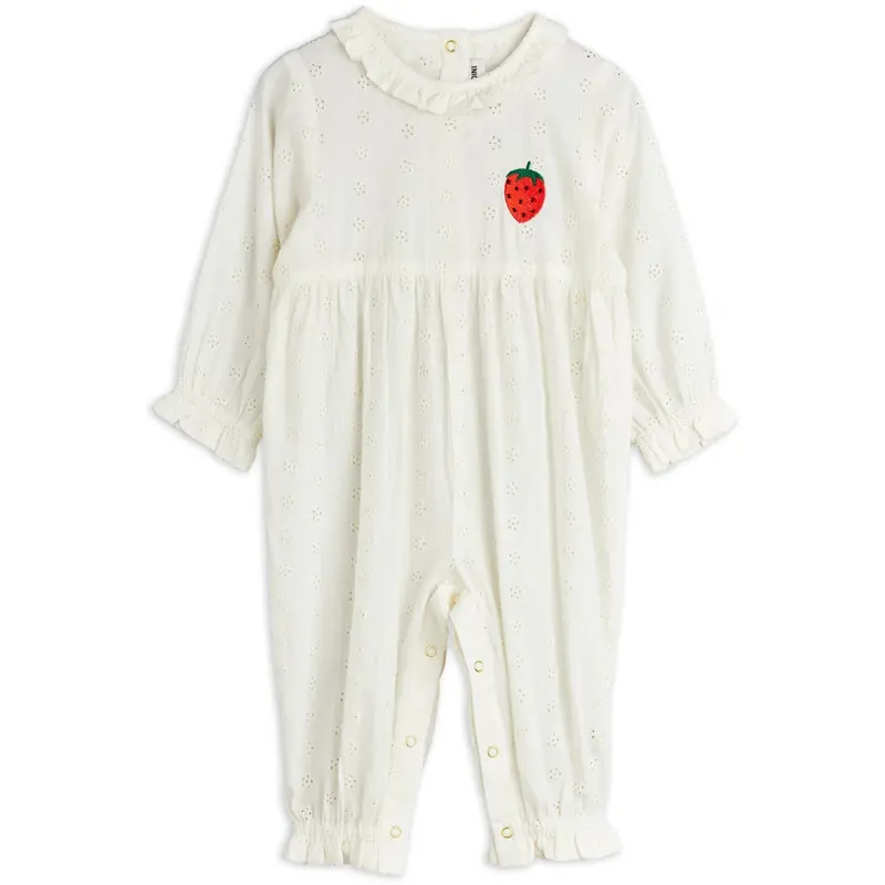 Mini Rodini White Strawberry Emb Schiffli Jumpsuit 1
