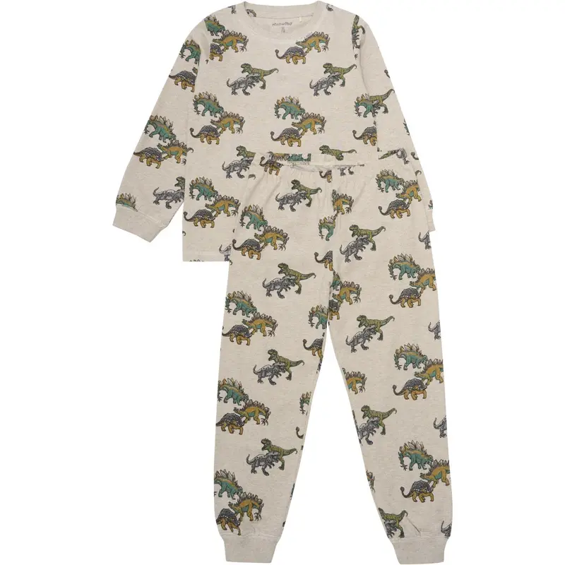 Minymo Beige Melange Pajamas Ls Set Aop 1