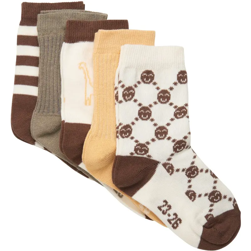 Minymo Cocoa Brown Socks W. Pattern 5-Pack 1