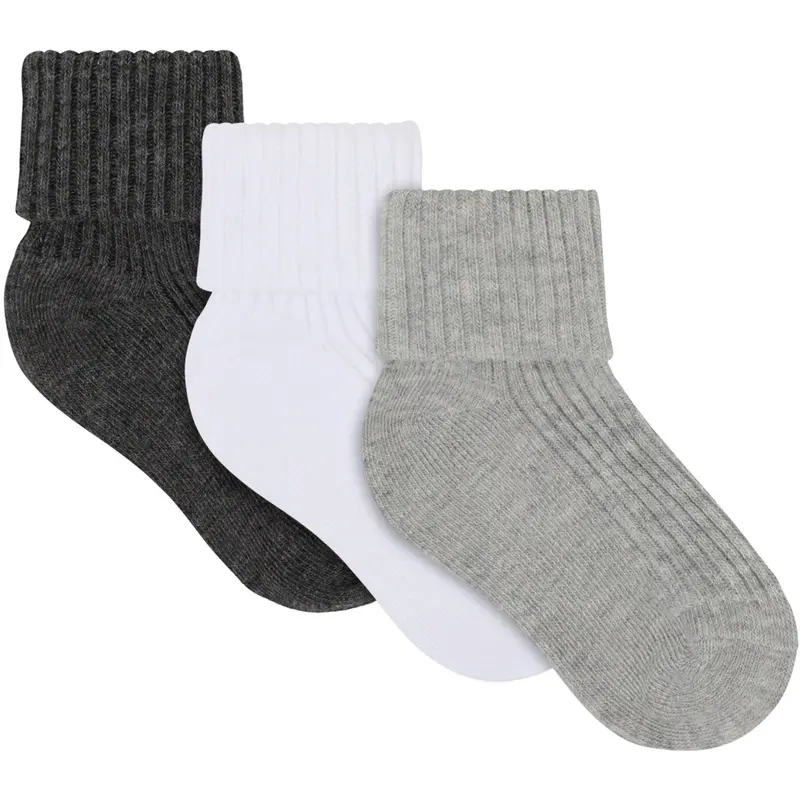 Minymo Light Grey Melange Baby 2X2 Rib Sock 3-Pack 1