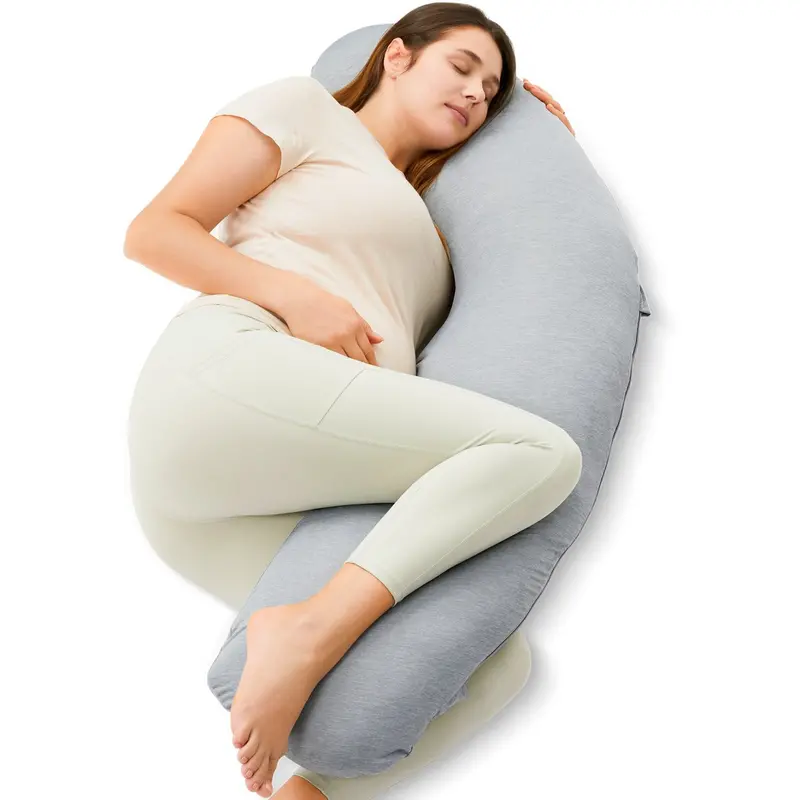 Momcozy Grey J Shaped Pregnancy Pillow Jersey Fabric 1