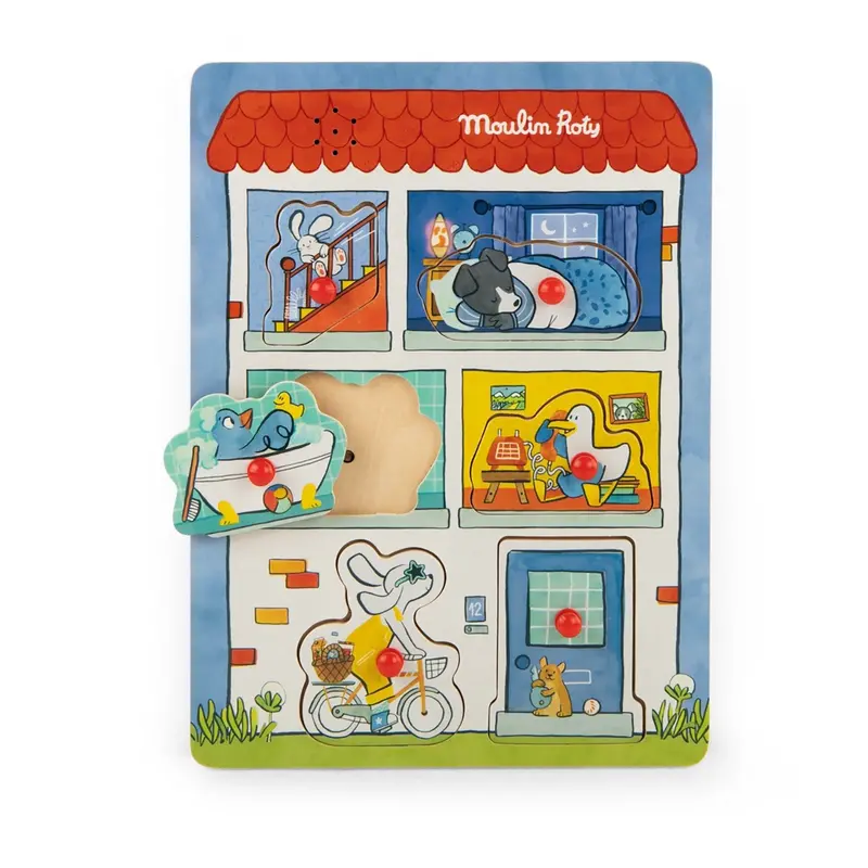 Moulin Roty Knob Puzzle With Sound 6 Fractions - Puce & Pilou 1