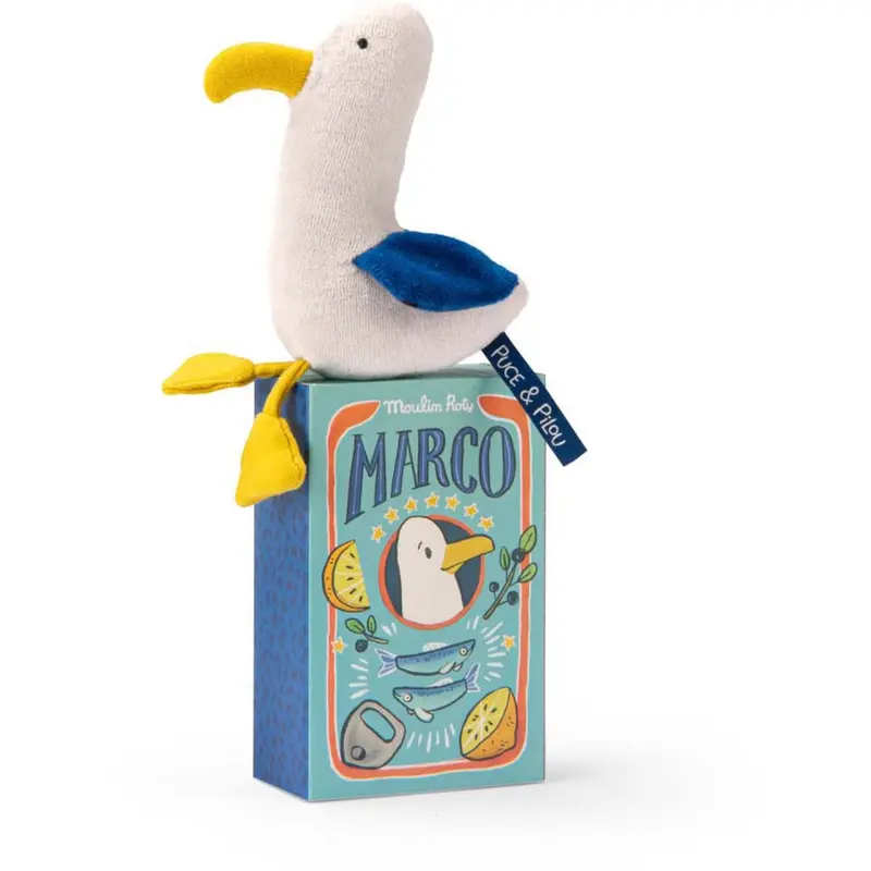 Moulin Roty Soft Toy With Rattle - Marco The Seagull 18 Cm - Puce & Pilou 1