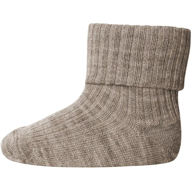 Mp Danmark Light Brown Melange Wool Rib Baby Socks 1