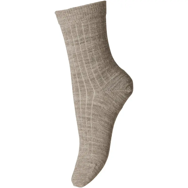 Mp Danmark Light Brown Melange Wool Rib Socks 1