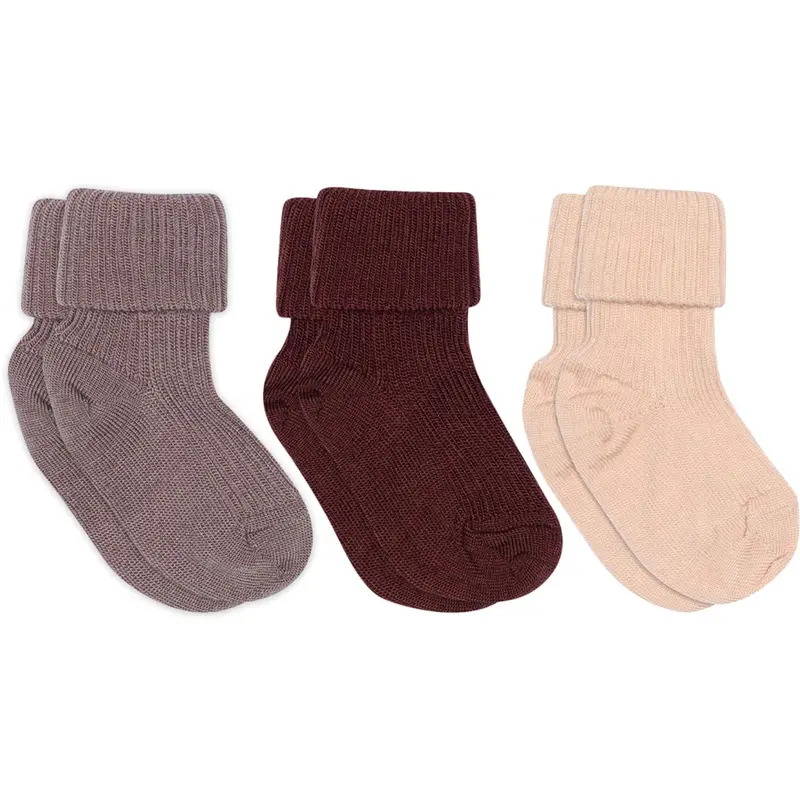 Mp Danmark Rose Dust Wool Rib Baby Socks 3-Pack 1