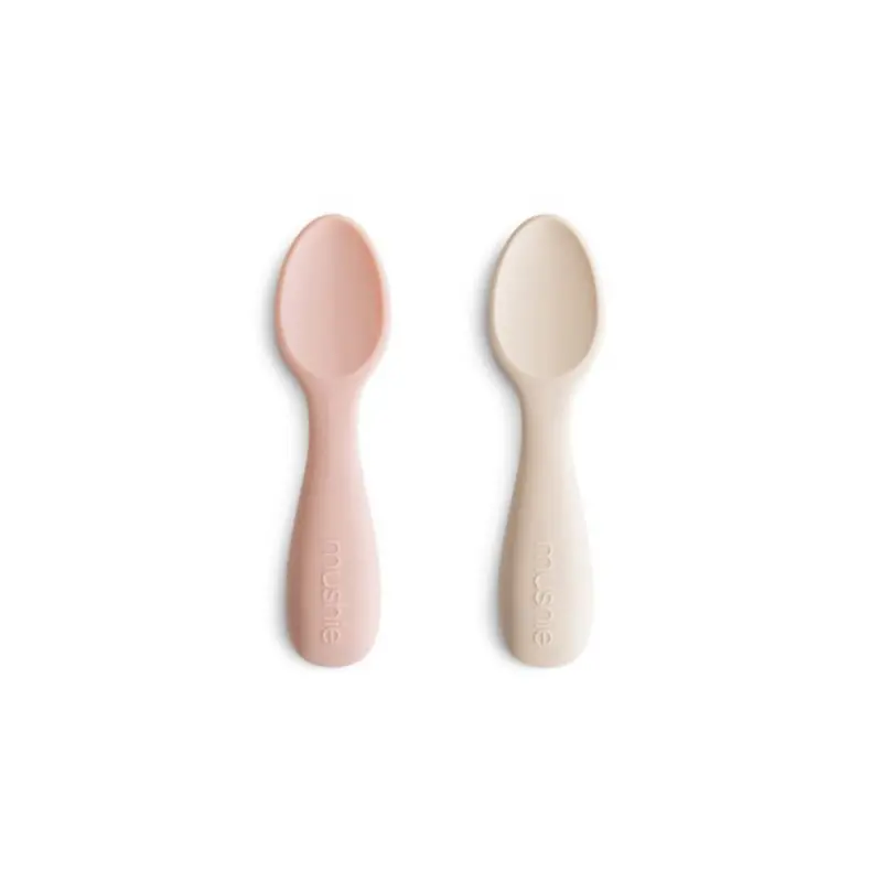 Mushie Blush/Shifting Sand Toddler Starter Spoons 2-Pack 1