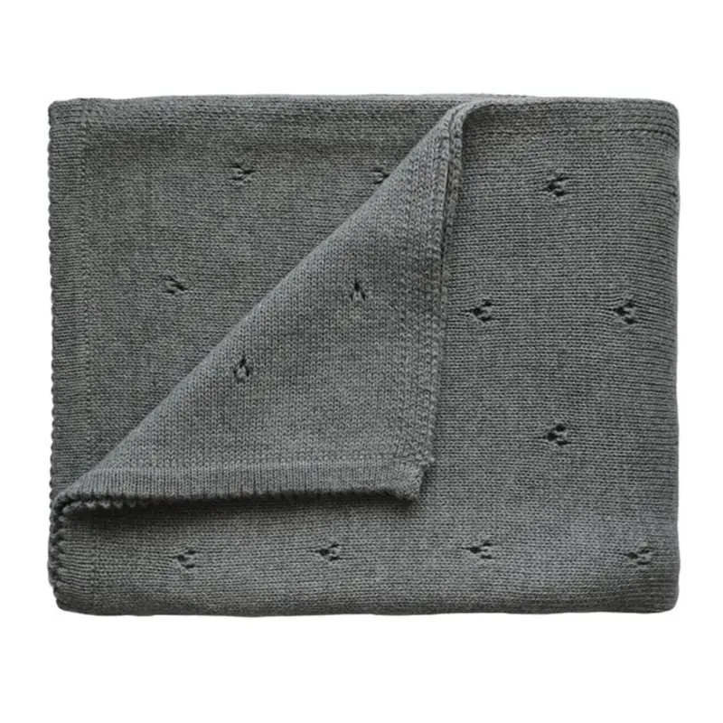 Mushie Pointelle Gray Melange Knitted Baby Blanket 1