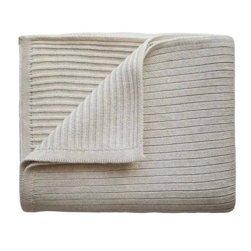 Mushie Ribbed Beige Melange Knitted Baby Blanket 1