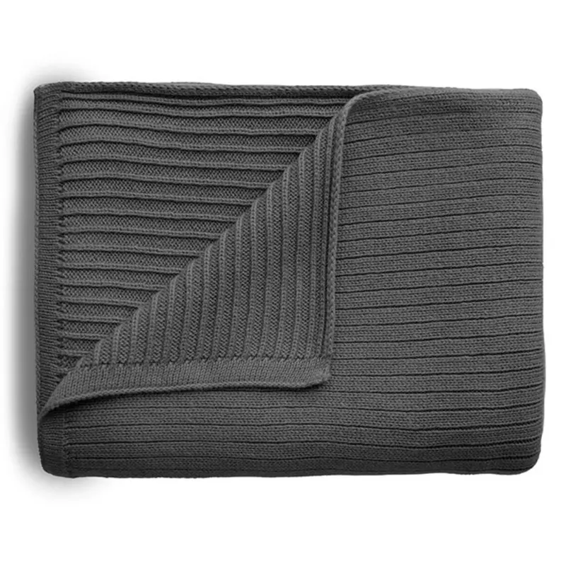 Mushie Ribbed Dark Gray Melange Knitted Baby Blanket 1