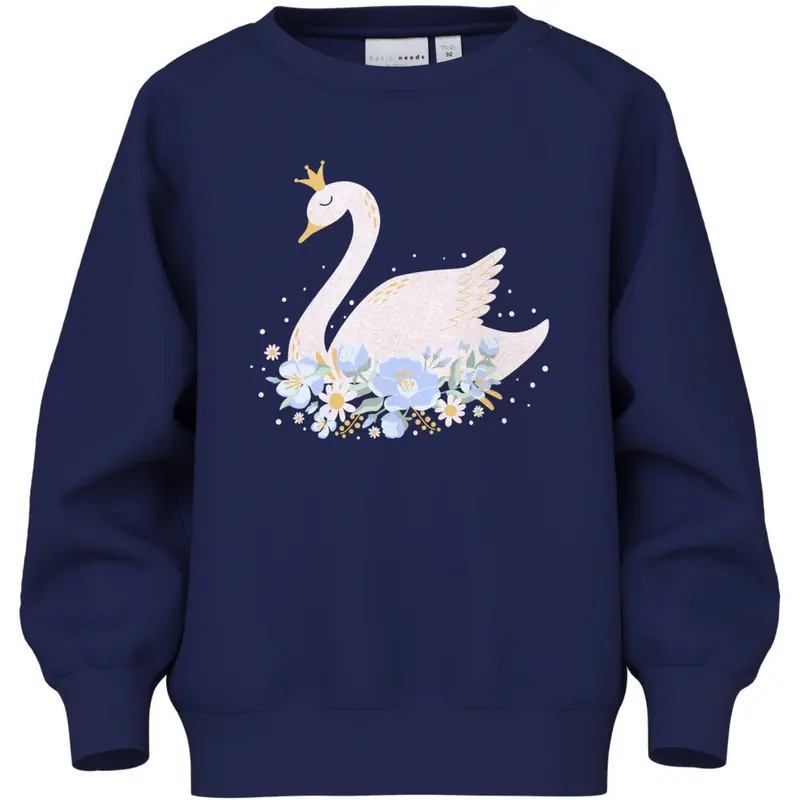 Name It Beacon Blue Princess Swan Nmfvenus Ls Nreg Sweat Bru 1