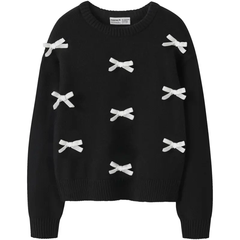 Name It Black Bright White Bow Nkfsonja Ls Knit 1