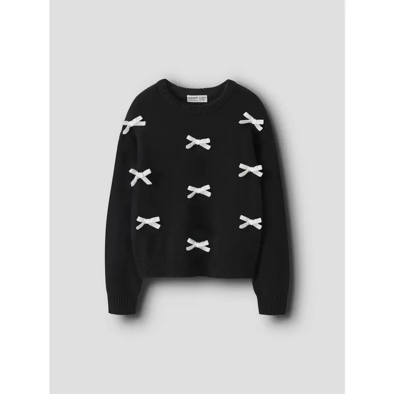 Name It Black Bright White Bow Nkfsonja Ls Knit 4