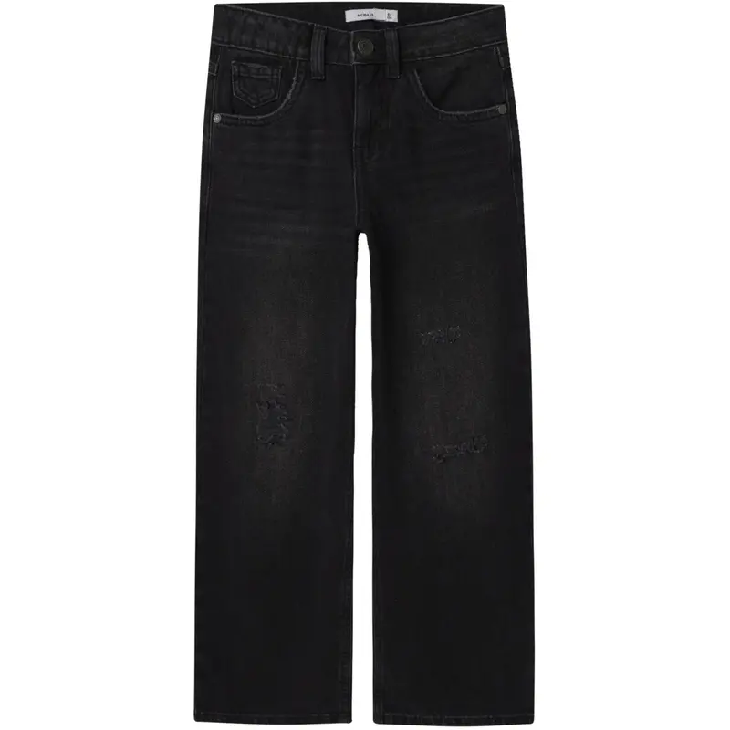 Name It Black Denim Nkfrose Hw Wide Jeans Destr 1411-Be Noos 1