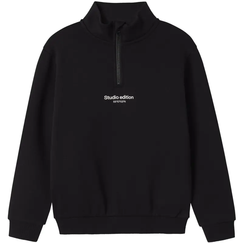 Name It Black W. White Print Nkmbrody Ls Nreg Sweat Zip Bru Noos 1