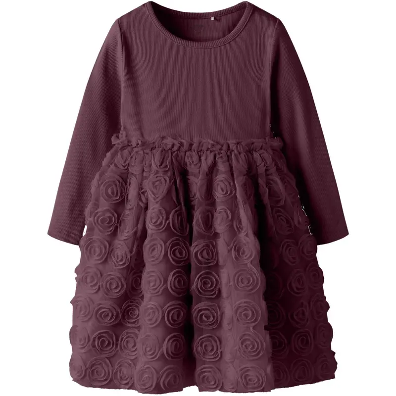 Name It Burgundy Nmfsykia Tulle Ls Dress 1