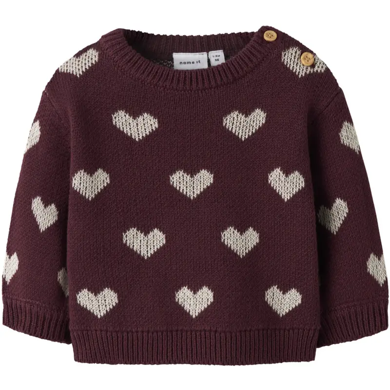 Name It Burgundy Peyote Heart Nbfoana Ls Knit 1