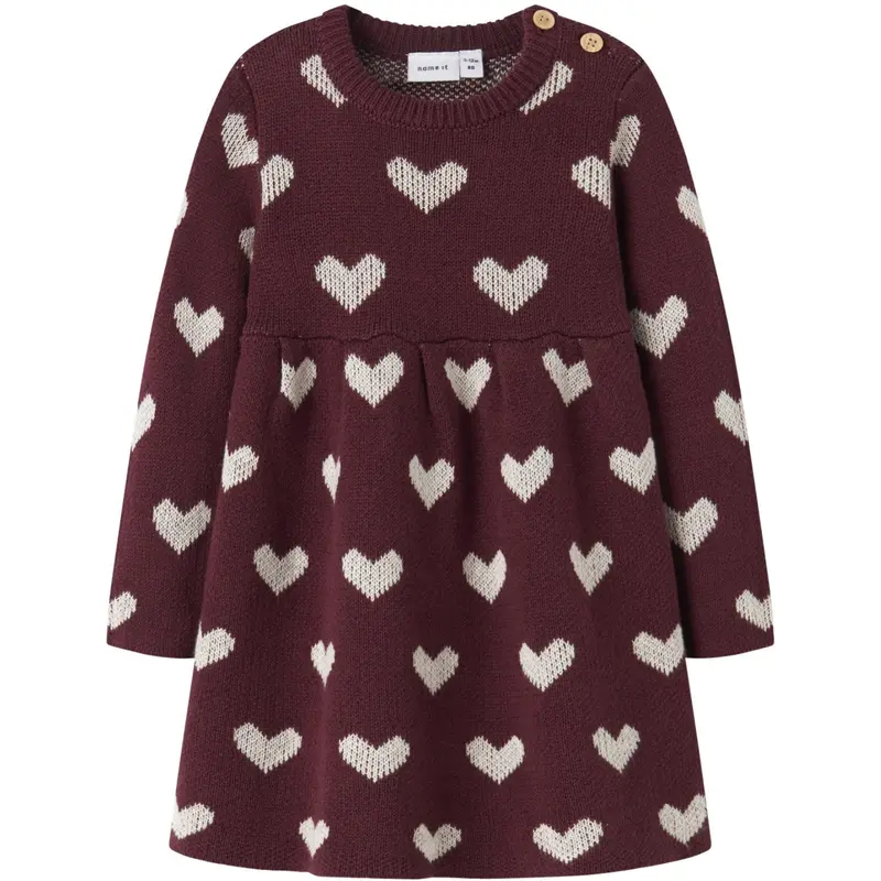 Name It Burgundy Peyote Heart Nbfoana Ls Knit Dress 1