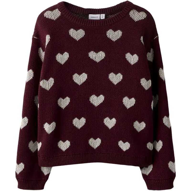 Name It Burgundy Peyote Heart Nmfoana Ls Knit 1