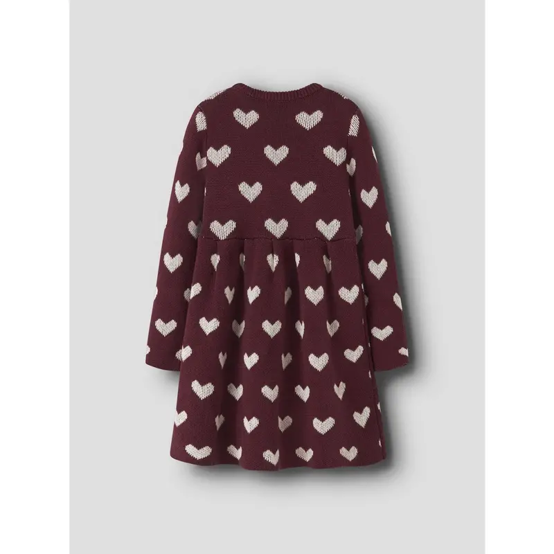 Name It Burgundy Peyote Heart Nmfoana Ls Knit Dress 2