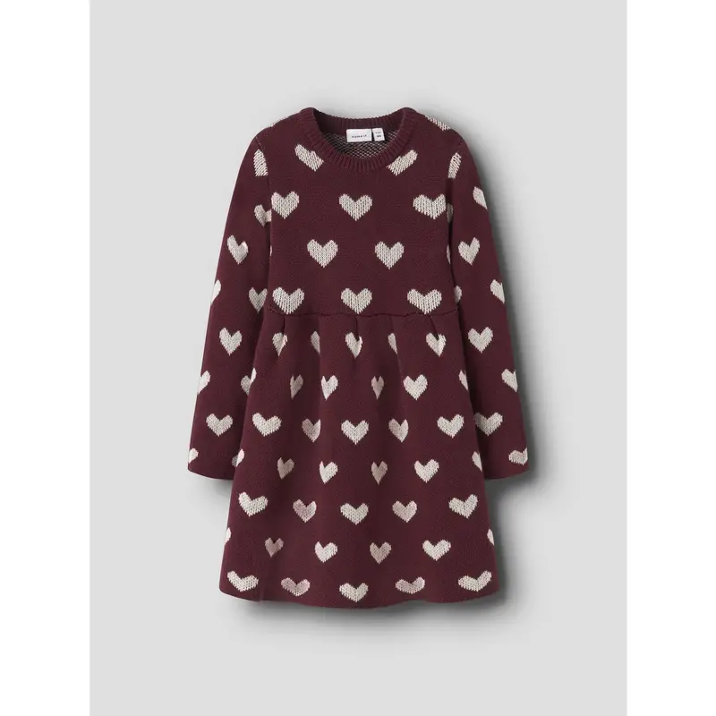 Name It Burgundy Peyote Heart Nmfoana Ls Knit Dress 3