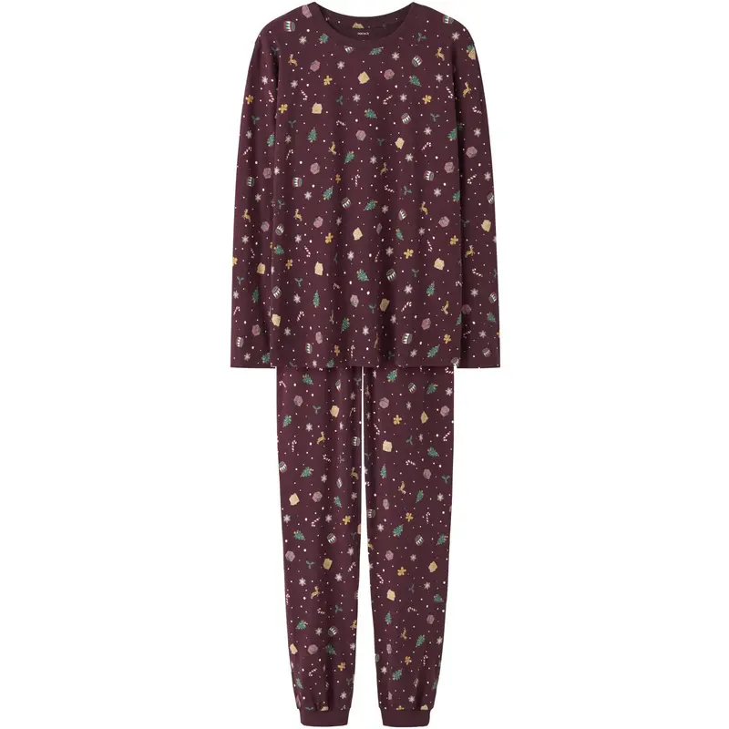 Name It Burgundy Xmas Aop Nanvismas Ls Nightset Adult 1