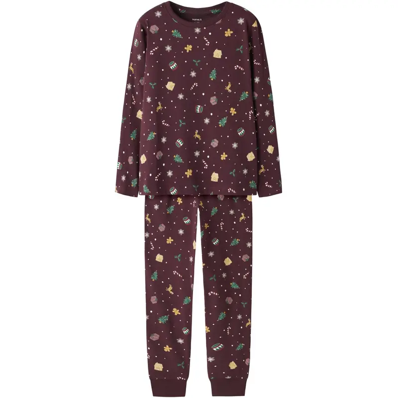 Name It Burgundy Xmas Aop Nknvismas Ls Nightset 1