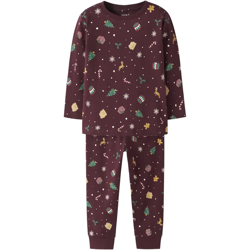 Name It Burgundy Xmas Aop Nmnvismas Ls Nightset 1