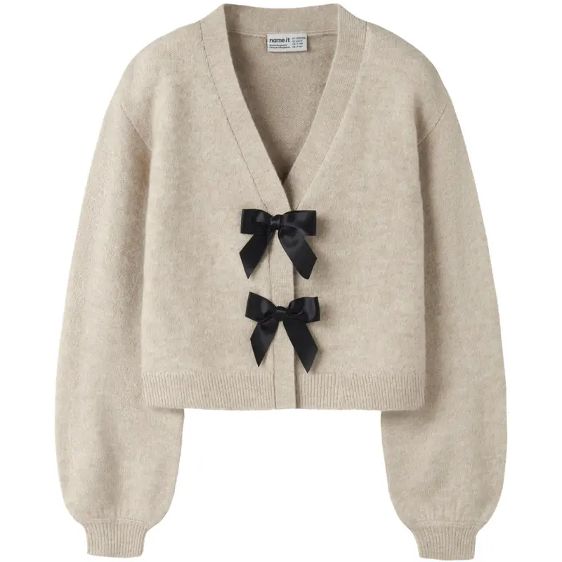 Name It Cement Black Bow Nkfrina Ls Knit Card 1