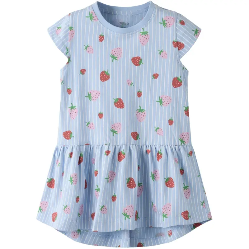 Name It Chambray Blue Striped Strawberry Nmfvigga Capsl Dress F1 Noos 1