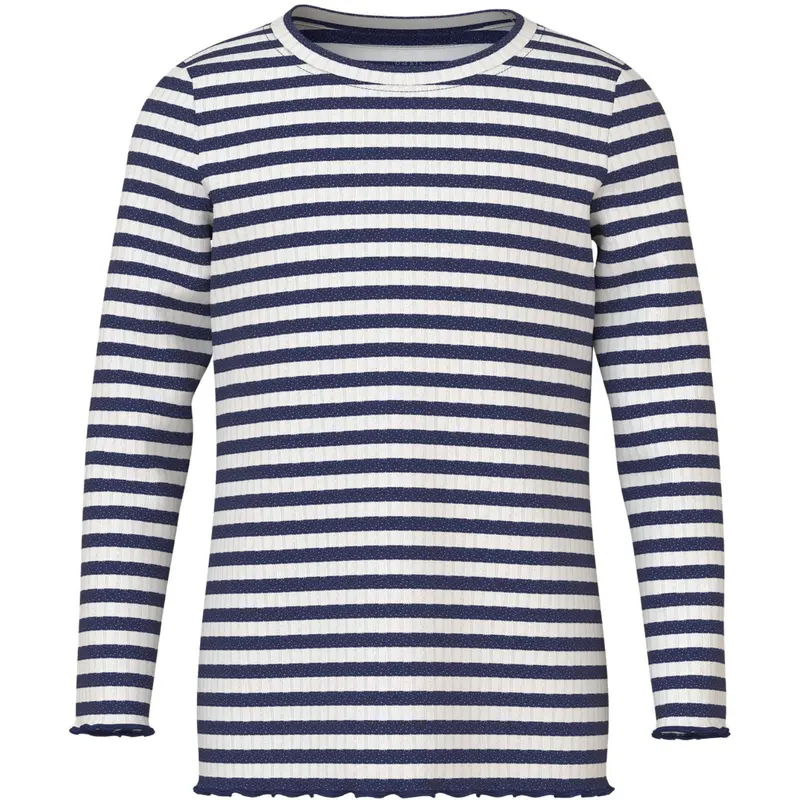 Name It Cloud Dancer Beacon Blue Stripe Nmfvemma Glitter Ls Slim Top 1