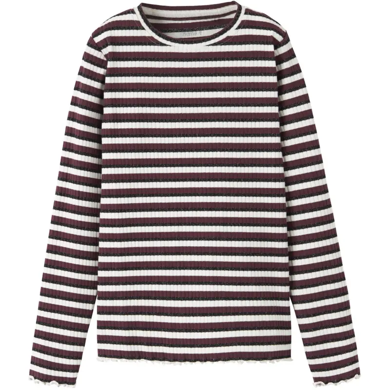 Name It Cloud Dancer Black+Burgundy Nkfvemma Glitter Ls Slim Top 1