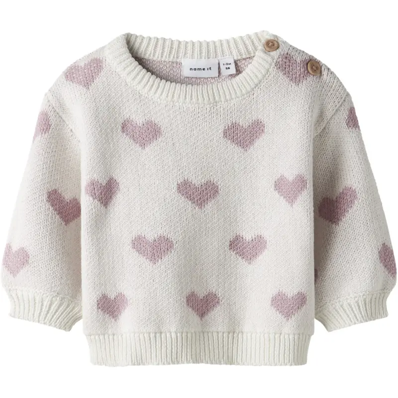 Name It Cloud Dancer Keepsake Lilac Heart Nbfoana Ls Knit 1
