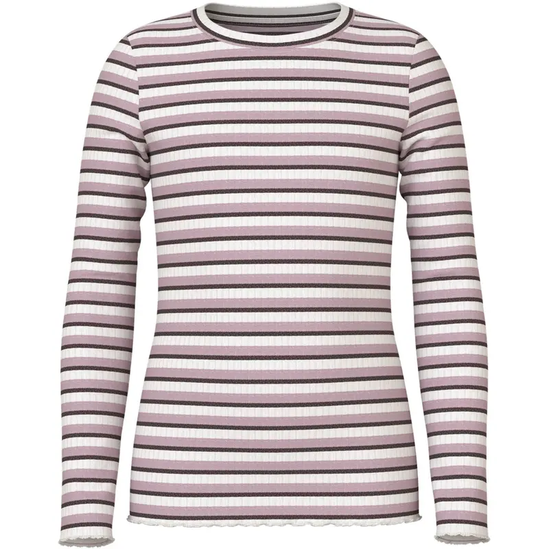 Name It Cloud Dancer Seal Brown + Keepsake Lilac Nkfvemma Glitter Ls Slim Top 1