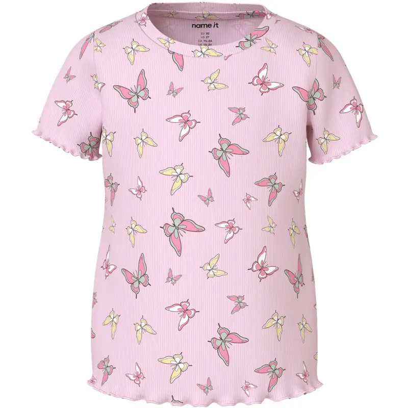 Name It Cradle Pink Butterflies Nmfvemma Aop Ss Slim Top 1