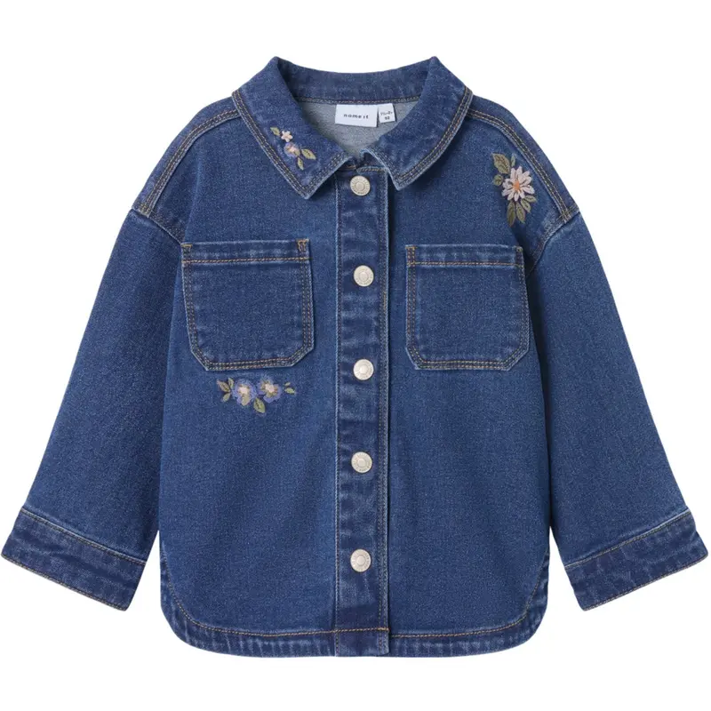 Name It Dark Blue Denim Flower Emb Nmfkara Emb Dnm Jacket 1224-Fr 1