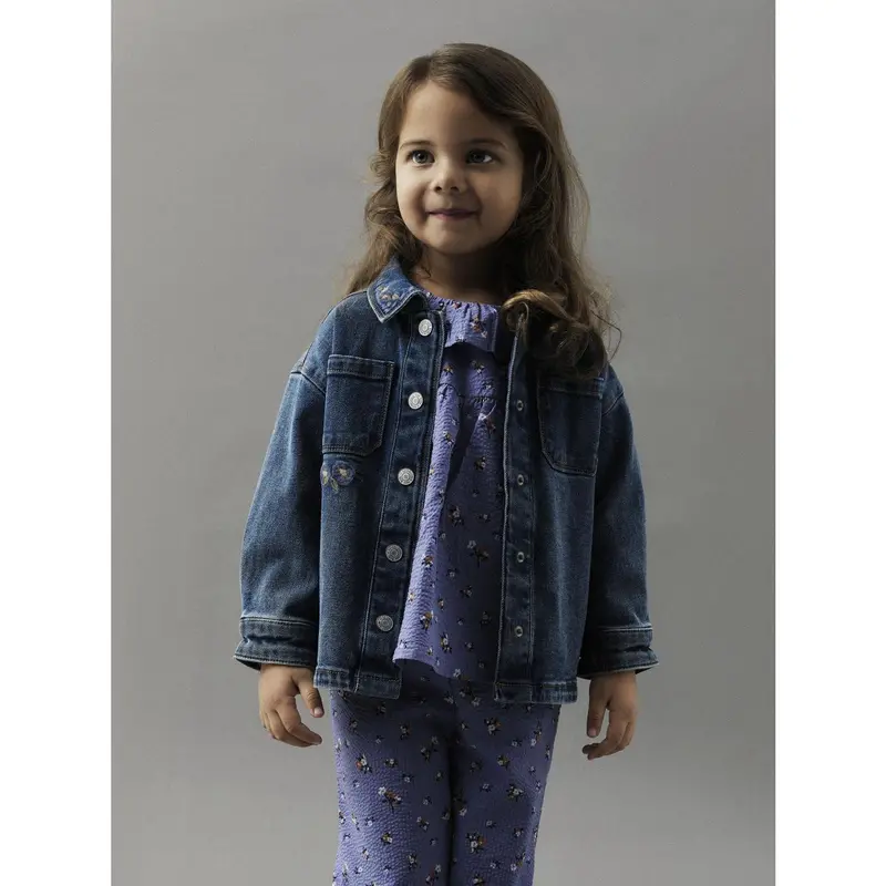 Name It Dark Blue Denim Flower Emb Nmfkara Emb Dnm Jacket 1224-Fr 2