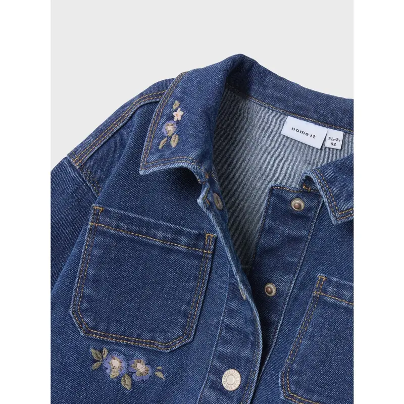 Name It Dark Blue Denim Flower Emb Nmfkara Emb Dnm Jacket 1224-Fr 3