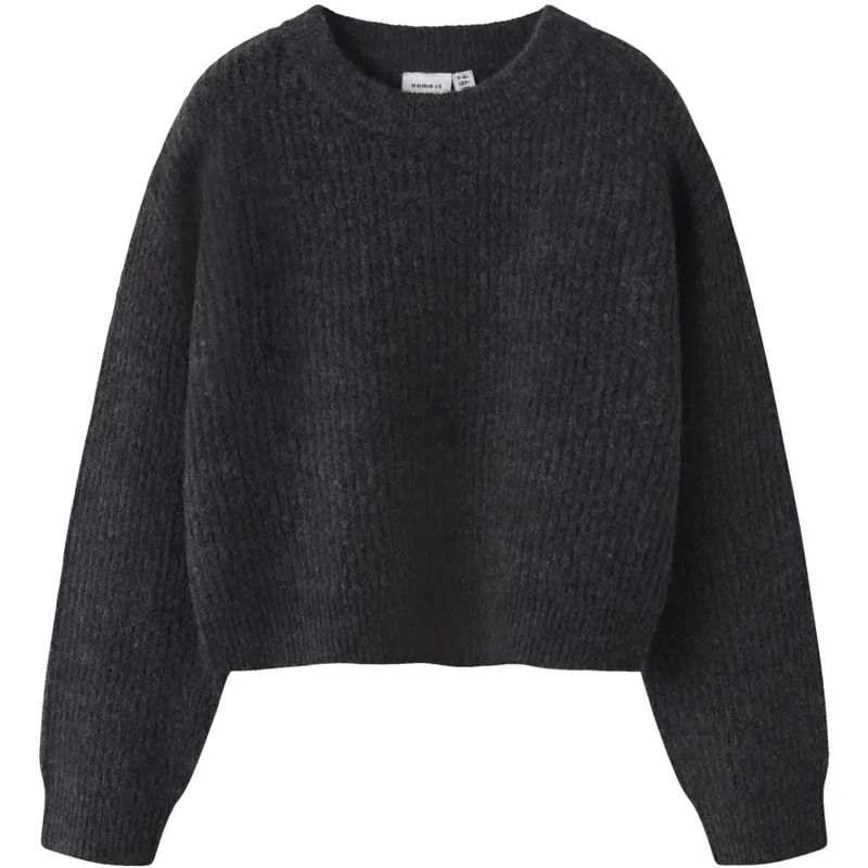 Name It Dark Grey Melange Nkfholly Ls Boxy Short Knit Noos 1