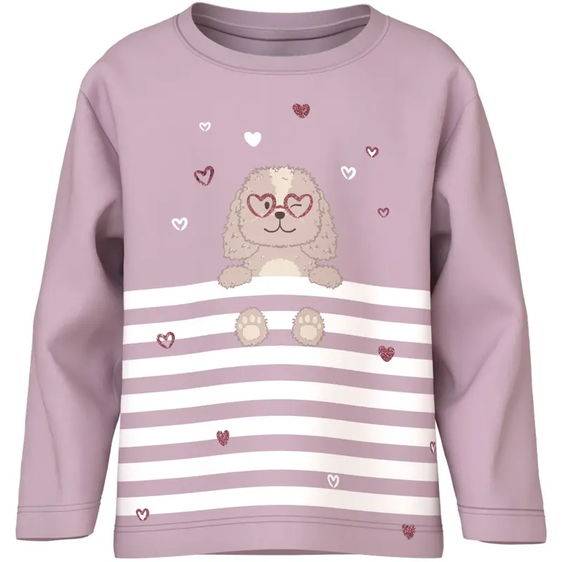 Name It Dawn Pink Dog Heart Stripe Nmfvaliane Ls Nreg Top 1