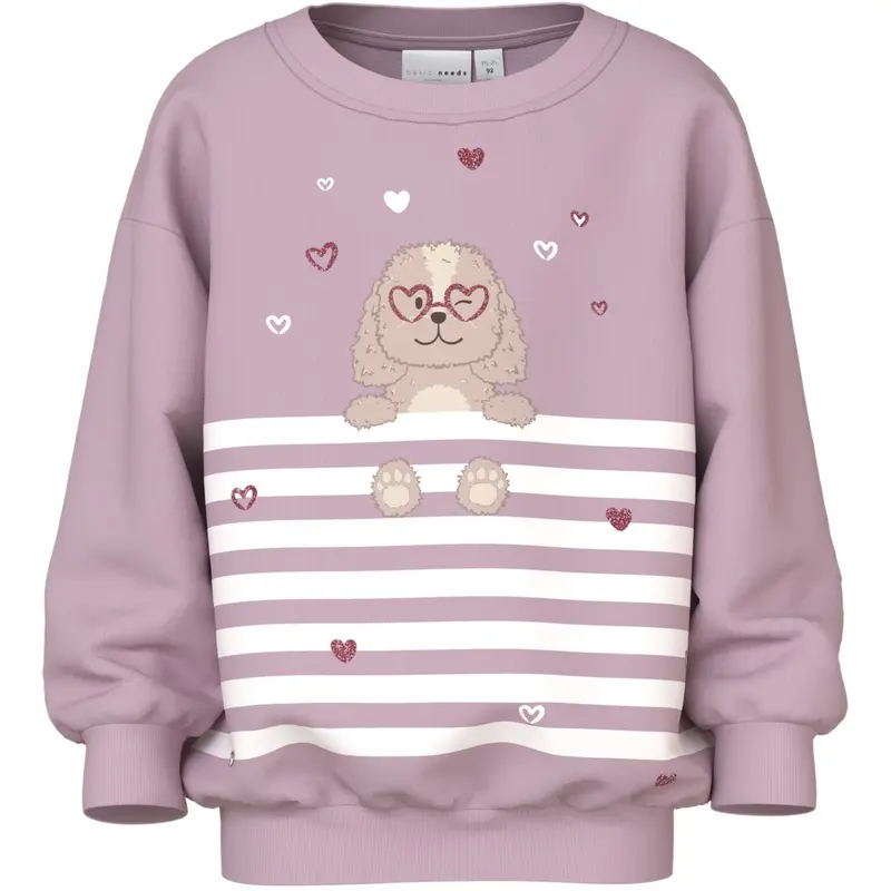 Name It Dawn Pink Dog Heart Stripe Nmfvalona Ls Long Rlx Sweat Bru 1