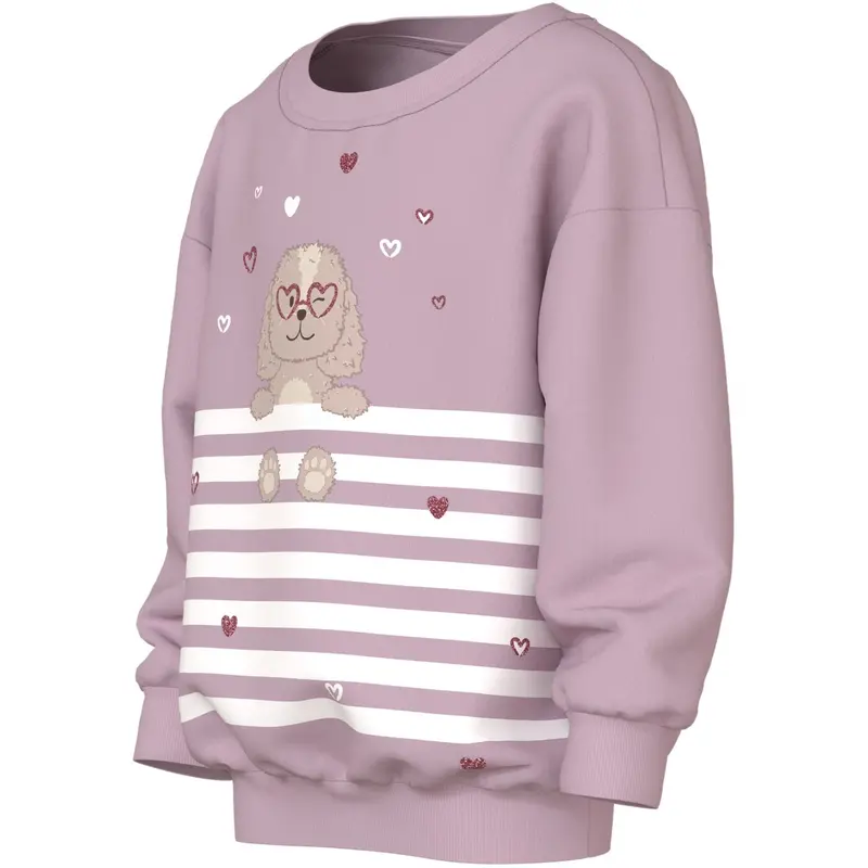 Name It Dawn Pink Dog Heart Stripe Nmfvalona Ls Long Rlx Sweat Bru 2