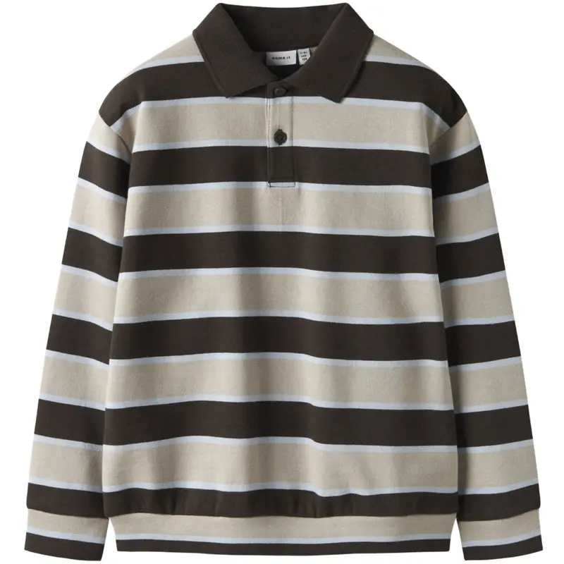 Name It Delicioso Island Fossil + Kentucky Blue Nkmromeo Ls Nreg Sweat Polo Bru 1