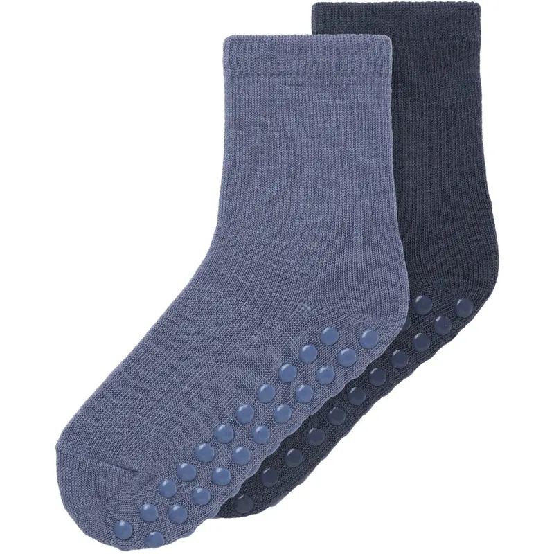 Name It Folkstone Gray Nmmwak Wo/Bl 2P Socks W/Non Skid 1