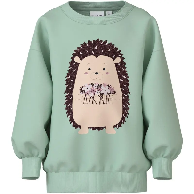 Name It Gossamer Green Hedgehog Nmfvalona Ls Long Rlx Sweat Unb 1