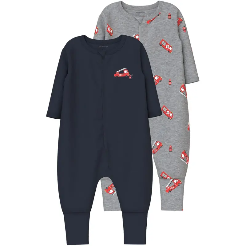 Name It Grey Melange Nbmnightsuit 2P Zip Ff Firetruck Noos 1