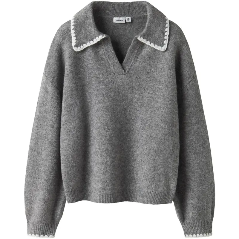 Name It Grey Melange Nkfrikasa Ls Knit Polo 1