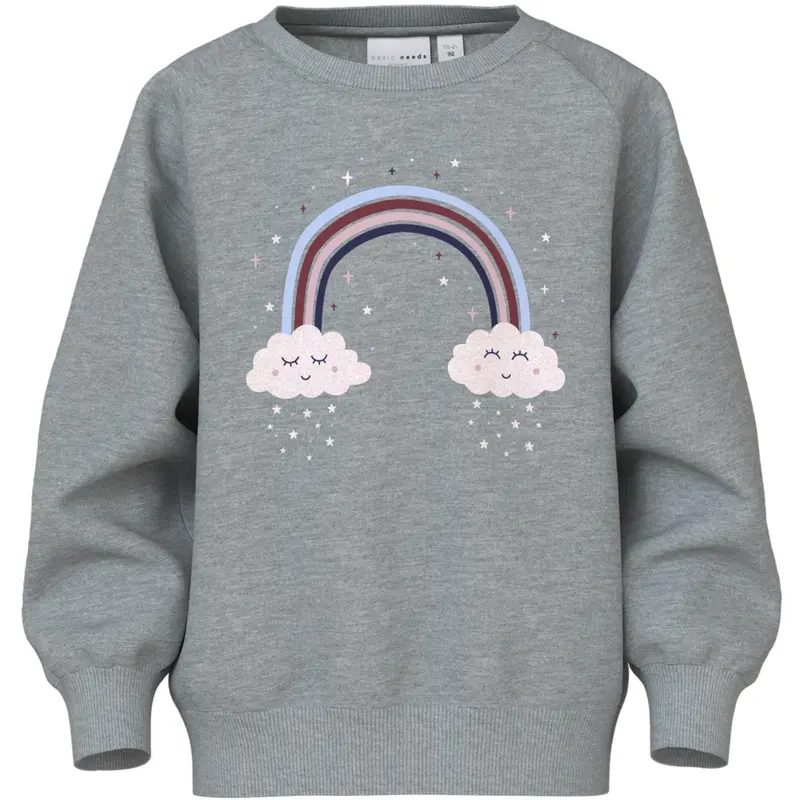 Name It Grey Melange Rainbow Clouds Nmfvenus Ls Nreg Sweat Bru 1
