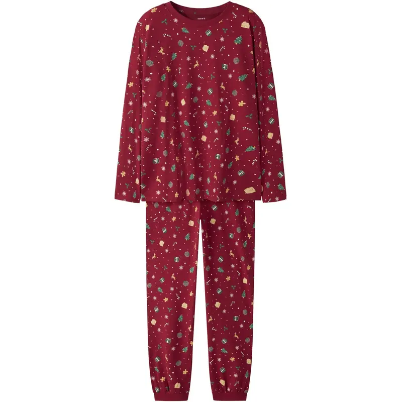 Name It Jester Red Xmas Aop Red Nanvismas Ls Nightset Adult 1